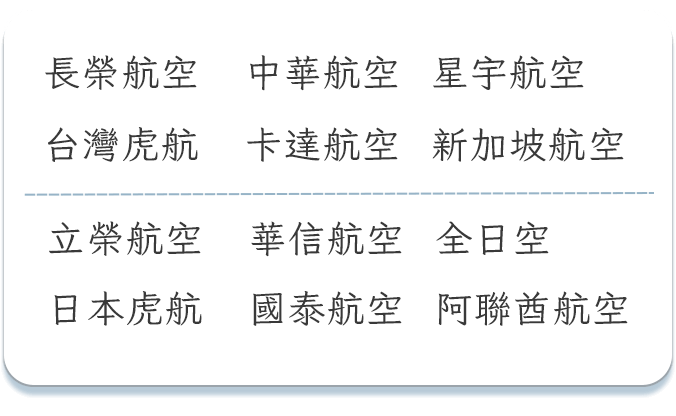 航空公司整理:長榮、華航、星宇、虎航、新加坡、國泰等航空公司